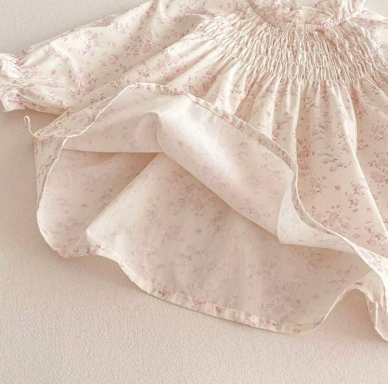 Chargez l&#39;image dans la visionneuse de la galerie, Robe bébé fille haut de gamme fleurie rose à manches longues – Modèle Kali en coton doux - Boutique Kaki Lilas
