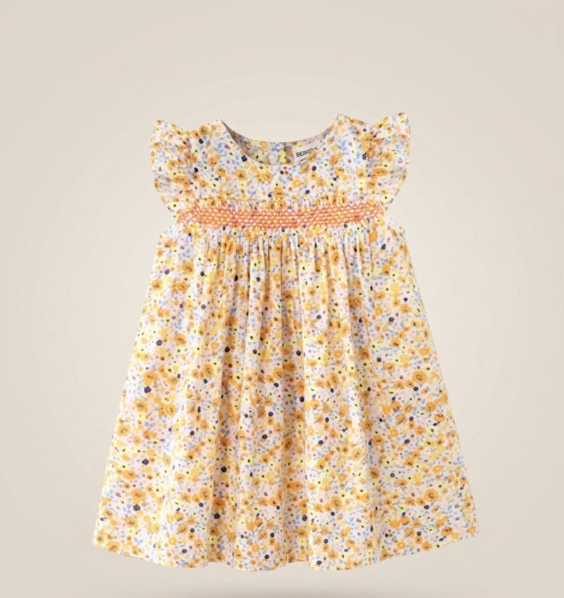 Chargez l'image dans la visionneuse de la galerie, Robe à fleurs jaunes pour filles Léonie
