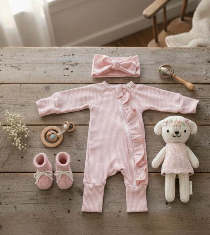 Chargez l'image dans la visionneuse de la galerie, Barboteuse bébé fille rose bohème chic en coton doux

