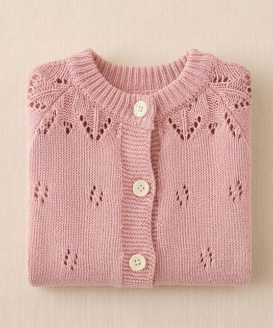 Cardigan fille ivoire & rose Vichy