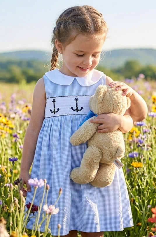 Robe bébé fille en coton à carreaux bleus