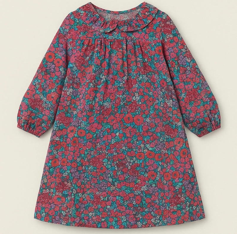 Load image into Gallery viewer, Girls' fuchsia floral cotton dress – Kali
