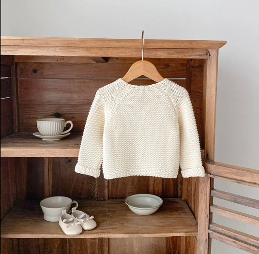 Cardigan bébé 100% coton – Ivoire Blush - Boutique Kaki Lilas