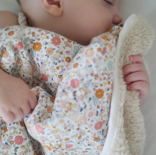 Couverture pour bébé fluffy + coton mini fleurs - Boutique Kaki Lilas
