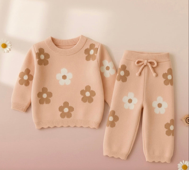 Chargez l'image dans la visionneuse de la galerie, Ensemble fille doux pull + pantalon à fleurs – Kali
