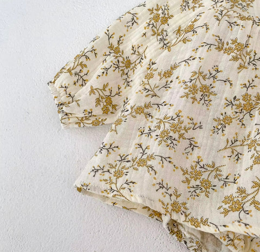 Barboteuse bébé fille à fleurs jaunes – 3 à 6 mois – Confort coton été - Boutique Kaki Lilas