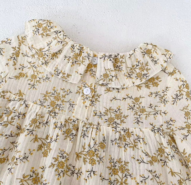 Load image into Gallery viewer, Barboteuse bébé fille à fleurs jaunes – 3 à 6 mois – Confort coton été - Boutique Kaki Lilas
