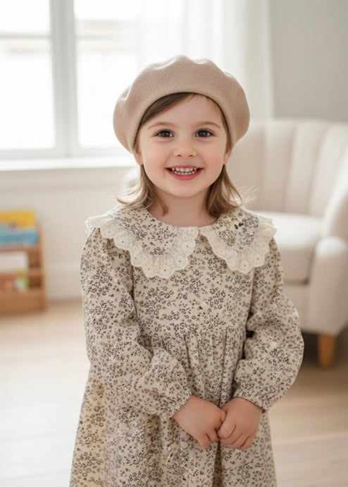 Robe fille à manches longues imprimé fleuri doux – Modèle Kali - Boutique Kaki Lilas