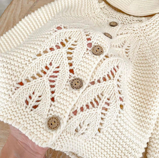 Cardigan bébé 100% coton – Ivoire Blush - Boutique Kaki Lilas