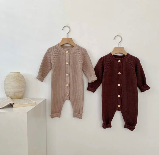 Combinaison bébé beige et marron en coton doux – taille 6-12 mois – Kali - Boutique Kaki Lilas