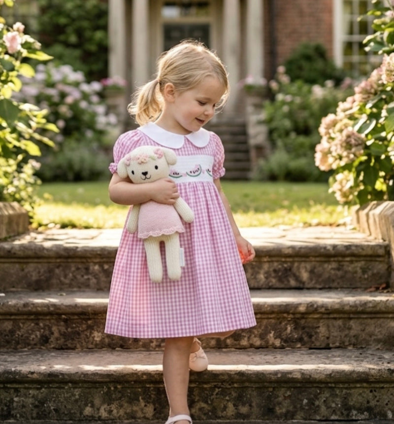 Chargez l'image dans la visionneuse de la galerie, Robe fille en coton à carreaux roses
