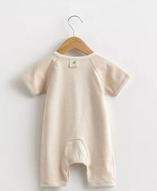 Barboteuse bébé garçon en coton rayée ivoire