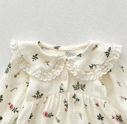 Barboteuse bébé fleurie en coton avec bandeau assorti