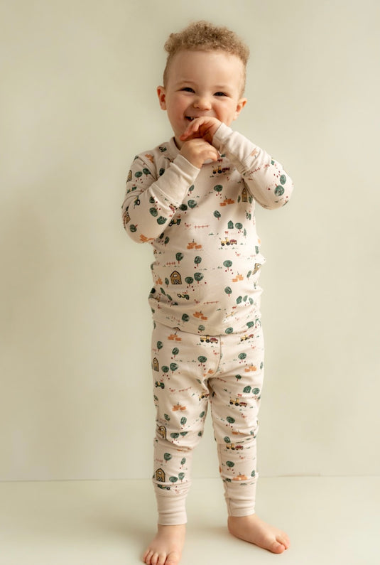 Pyjama modal deux pièces imprimé motifs de ferme beige - Boutique Kaki Lilas
