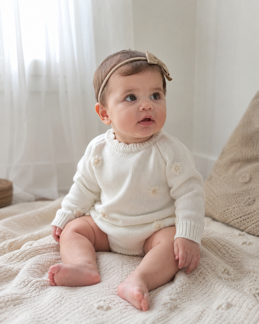 Combinaison bébé fille en tricot doux à motifs fleuris – Kali