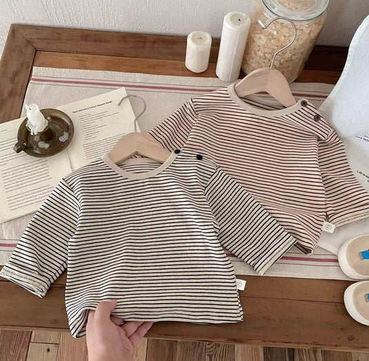 Boy's long-sleeved fine striped cotton sweater