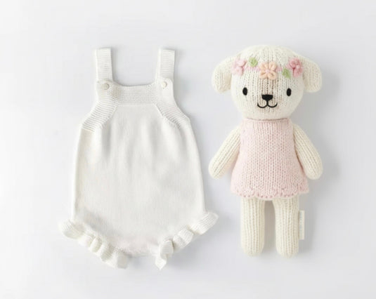 Barboteuse automne-hiver bébé tricot coton – Blanche