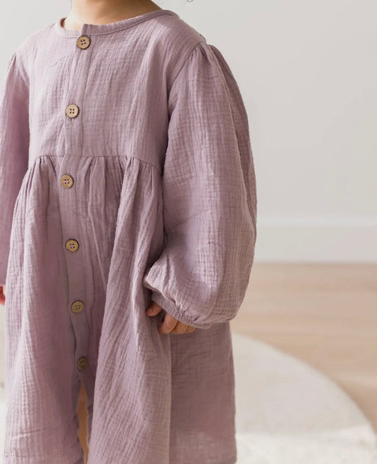 Robe à manches bouffantes Lilas coton bio - Boutique Kaki Lilas