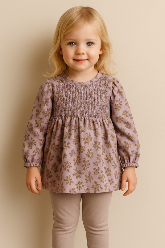 Chemise pour fille coton motif fleurie lavande – Kali - Boutique Kaki Lilas