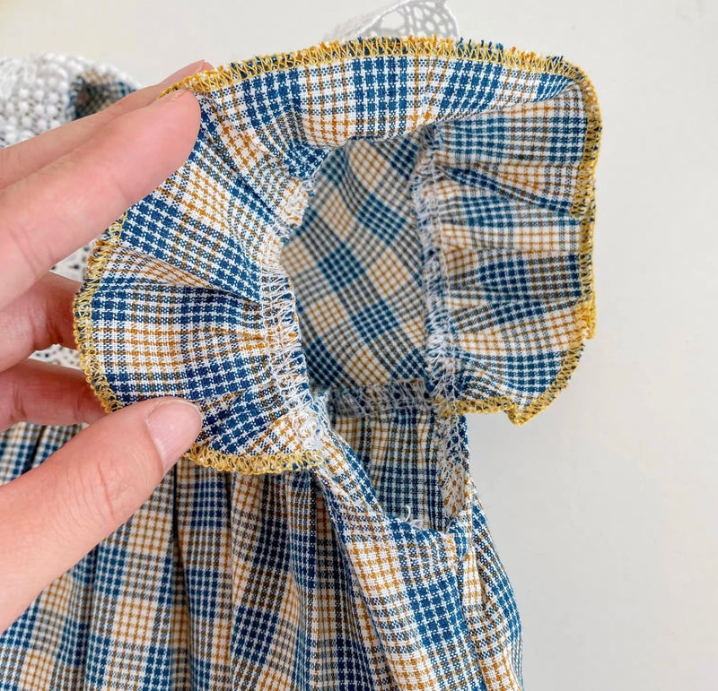 Load image into Gallery viewer, Soft cotton checked baby girl romper
