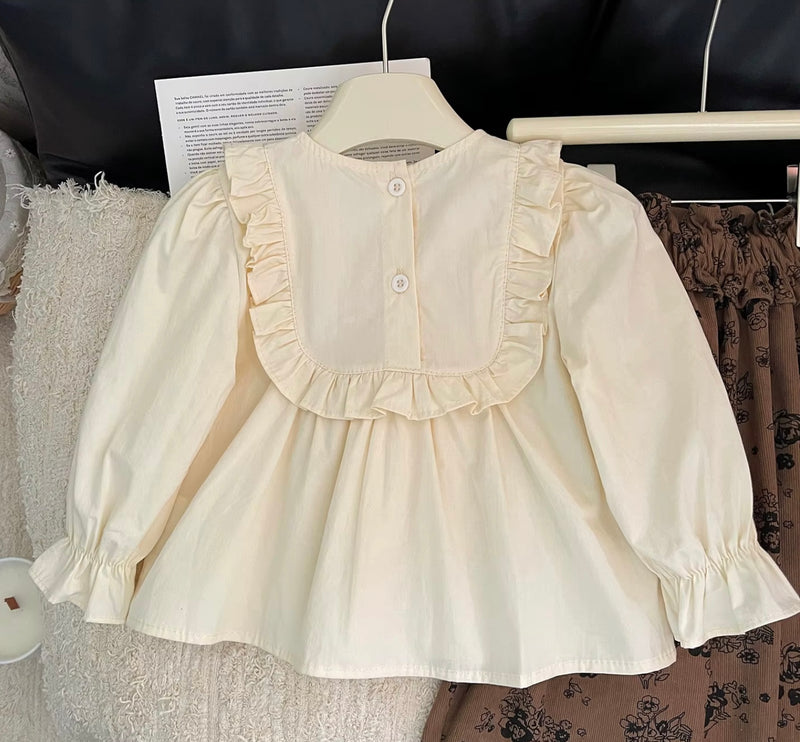 Load image into Gallery viewer, Chemise pour filles manches longues ivoire broderies – Kali - Boutique Kaki Lilas
