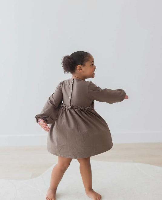 Robe en jersey à manches longues Walnut coton bio - Boutique Kaki Lilas