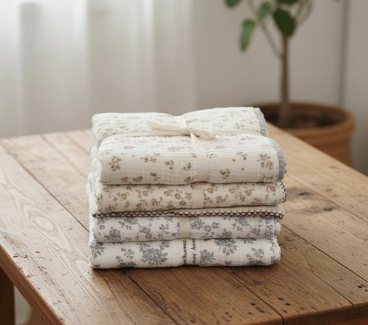 Mousseline bébé florale vintage 100% coton – Kaki Lilas