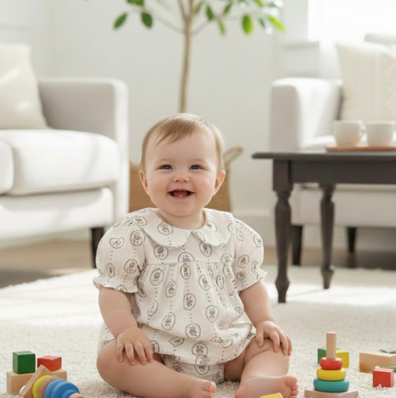 Chargez l'image dans la visionneuse de la galerie, Barboteuse bébé fille été à motifs ronds fleuris
