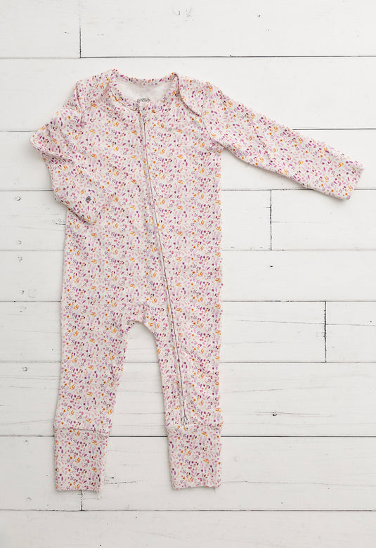 Barboteuse bébé coton bio motif feuilles lavandes – Kaki Lilas - Boutique Kaki Lilas