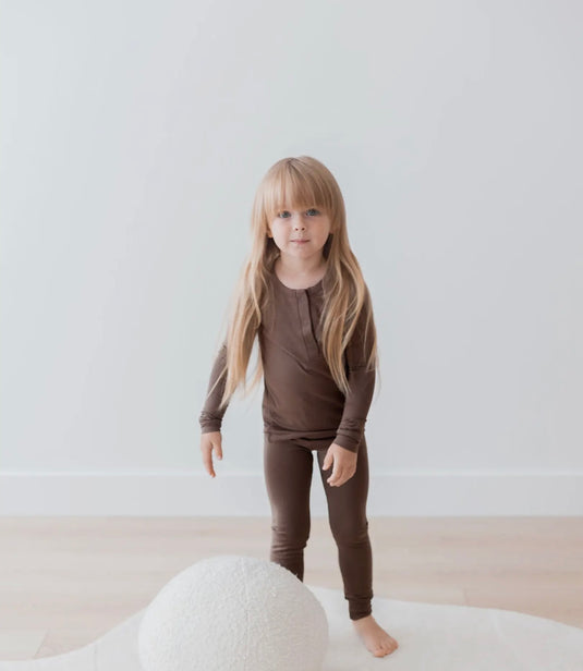 Ensemble Henley à manches longues | Noyer coton bio - Boutique Kaki Lilas