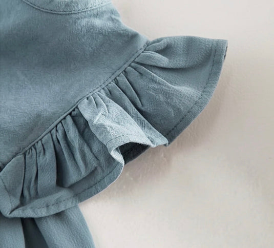 Robe pour filles bleue à manches à volants – Vichy