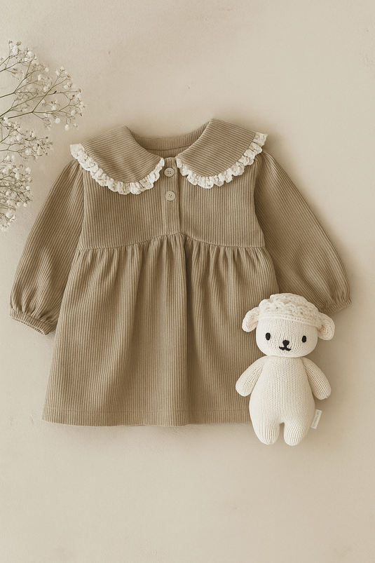 Robe fille deux tons – Modèle Kali en coton doux, style élégant - Boutique Kaki Lilas