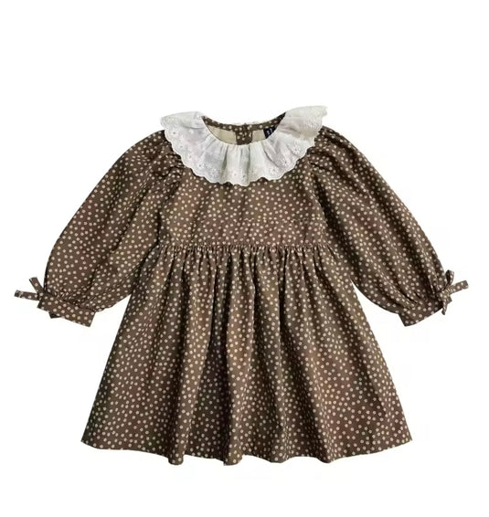 Robe bébé fille fleurie d’automne – Modèle Kali en coton doux et élégant - Boutique Kaki Lilas
