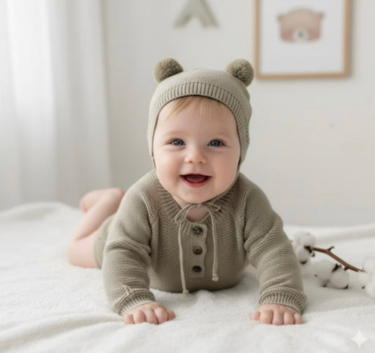 Combinaison bébé garçon tricot coton doux + bonnet – Kali