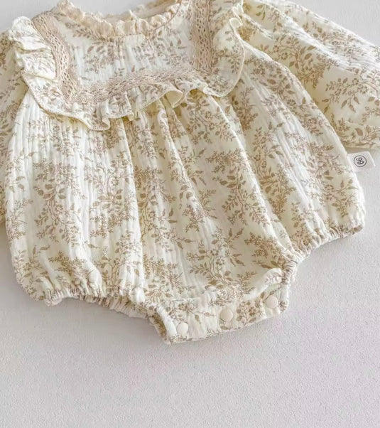 Barboteuse bébé fleurie coton doux – style bohème chic – Kali - Boutique Kaki Lilas