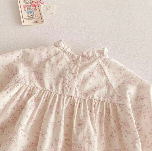 Robe bébé fille haut de gamme fleurie rose à manches longues – Modèle Kali en coton doux - Boutique Kaki Lilas