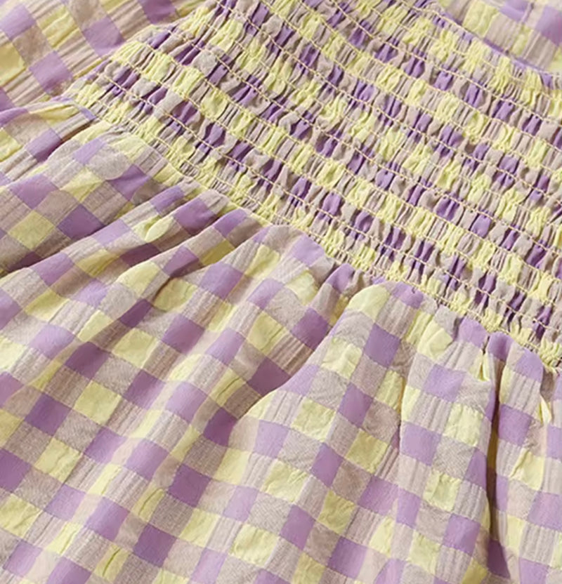 Chargez l&#39;image dans la visionneuse de la galerie, 🌸 Robe à carreaux lavande pour fille – Kali - Boutique Kaki Lilas
