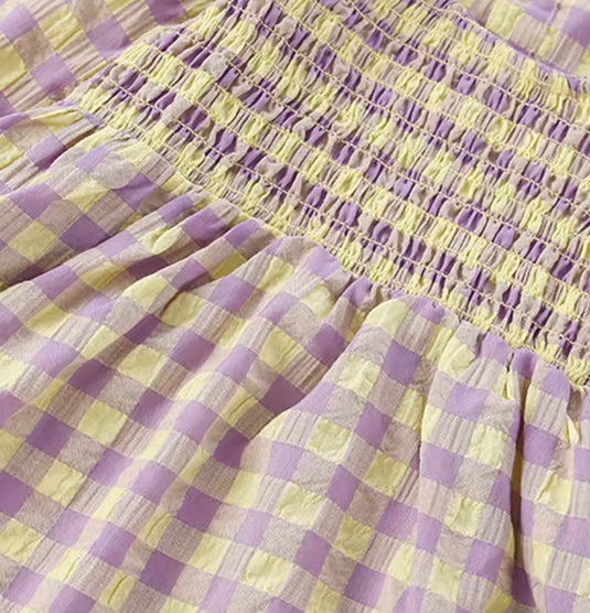 🌸 Robe à carreaux lavande pour fille – Kali - Boutique Kaki Lilas