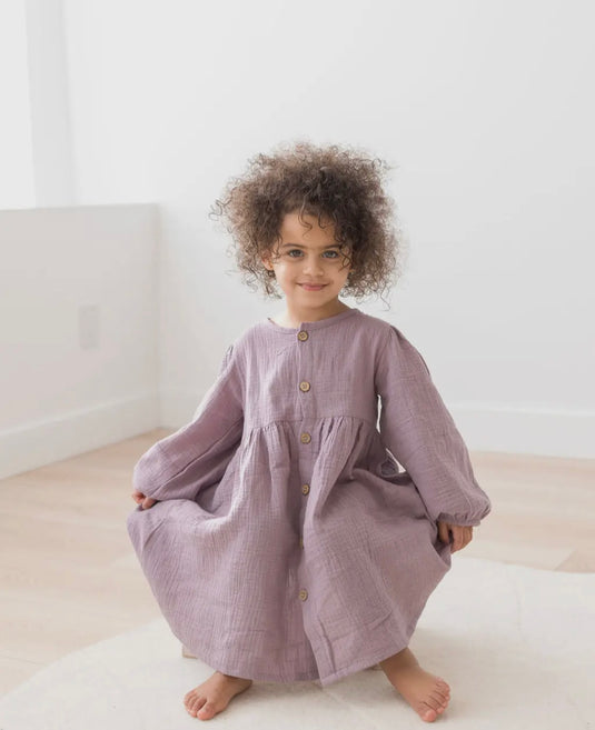 Robe à manches bouffantes Lilas coton bio - Boutique Kaki Lilas