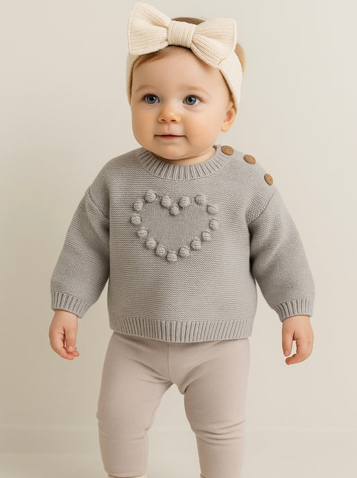 ✨ Pull bébé fille en coton doux avec cœur brodé – Kaki Lilas - Boutique Kaki Lilas