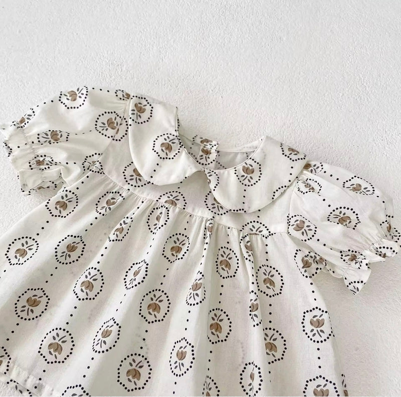 Chargez l'image dans la visionneuse de la galerie, Barboteuse bébé fille été à motifs ronds fleuris
