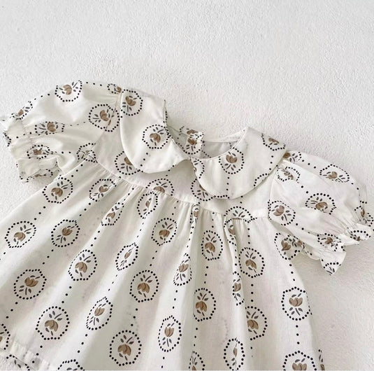 Barboteuse bébé fille été à motifs ronds fleuris
