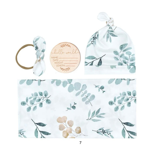 Ensemble cocon naissance bébé en coton – couverture, bonnet et bandeau