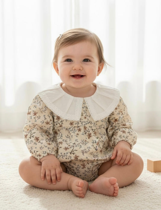 Combinaison bébé fille fleurie rose en coton doux – Kali