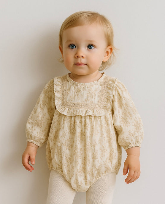 Barboteuse bébé fleurie coton doux – style bohème chic – Kali - Boutique Kaki Lilas