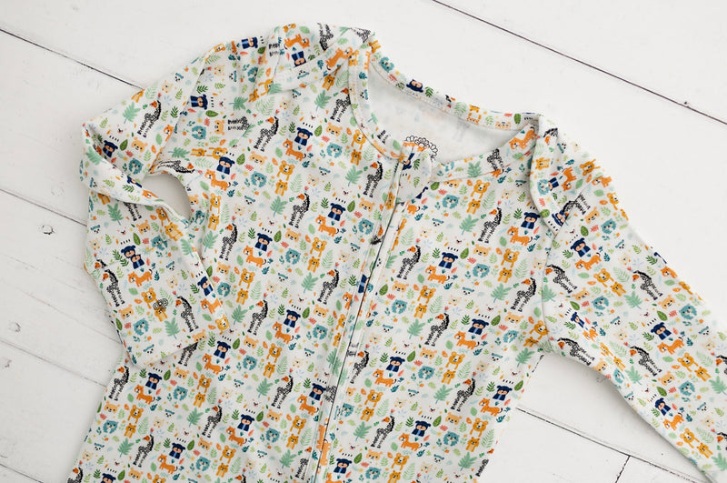 Chargez l&#39;image dans la visionneuse de la galerie, Barboteuse bébé coton bio motif animaux amusants – Kaki Lilas - Boutique Kaki Lilas
