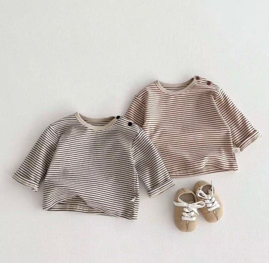 Boy's long-sleeved fine striped cotton sweater