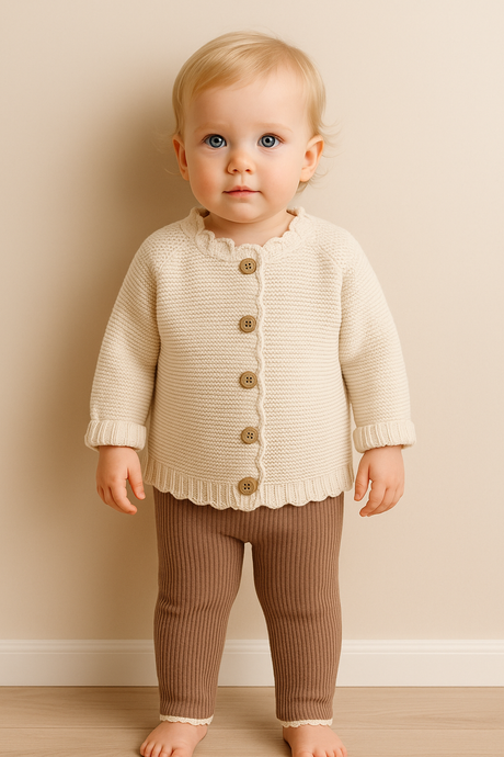 Cardigan bébé coton beige doux – Kali - Boutique Kaki Lilas