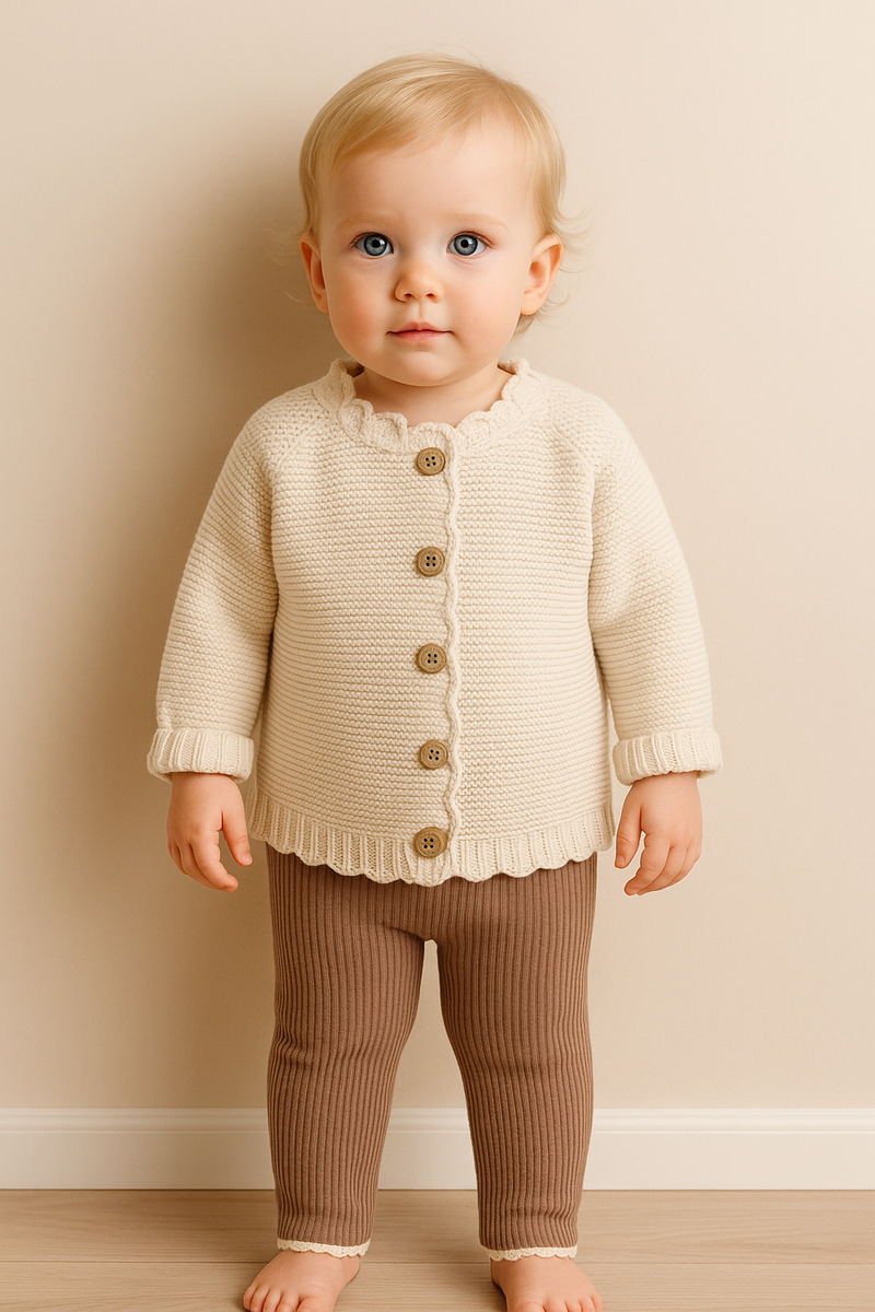 Chargez l&#39;image dans la visionneuse de la galerie, Cardigan bébé coton beige doux – Kali - Boutique Kaki Lilas
