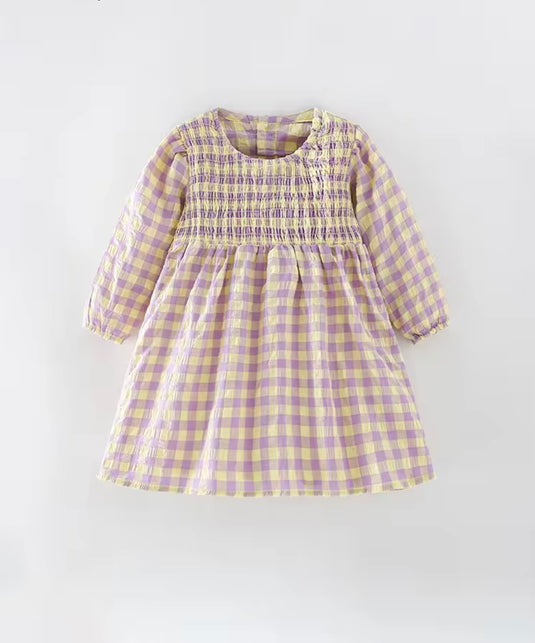 🌸 Robe à carreaux lavande pour fille – Kali - Boutique Kaki Lilas